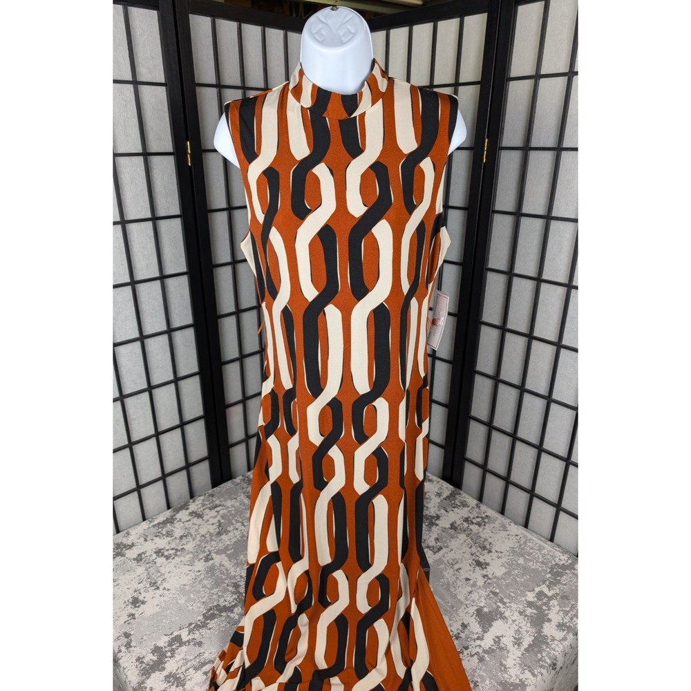Premier Armour Retro Chain Print Women's Lined Long Sz 4 High Collar Dress NWT